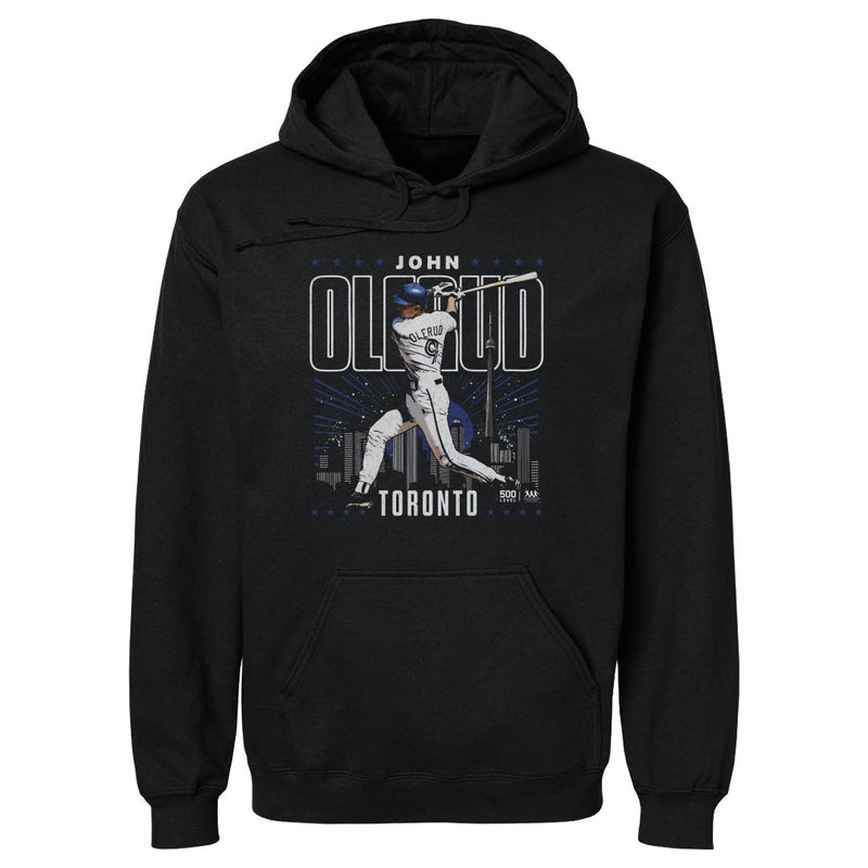 Black Hoodie featuring design named John Olerud Toronto Gritty WHT