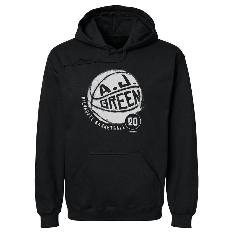 Black hoodie featuring a large white basketball with the text 'A.J. GREEN' in black across it, with 'MILWAUKEE BASKETBALL' text and number 20 in white.