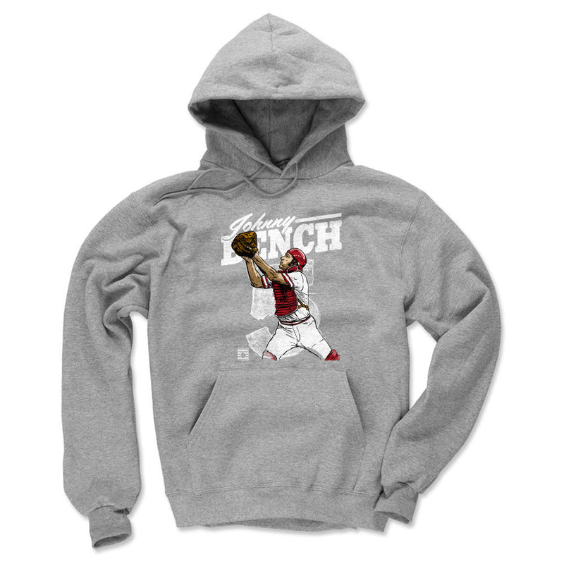 Gray Hoodie featuring design named Johnny Bench Retro WHT