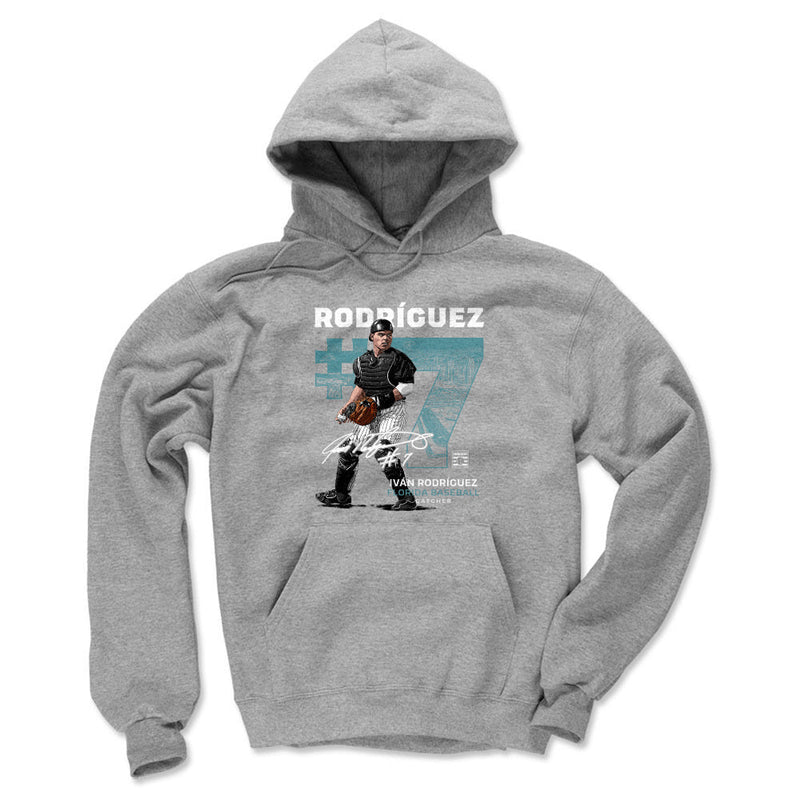 Gray Hoodie featuring design named Ivan Rodriguez Throwback Number WHT