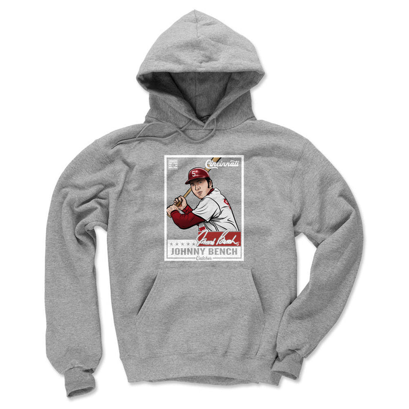 Gray Hoodie featuring design named Johnny Bench Card WHT