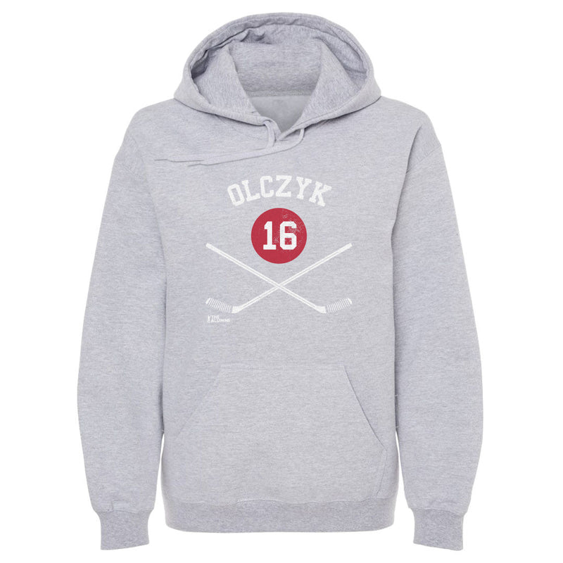Hoodie featuring design named Eddie Olczyk Winnipeg 16 Sticks WHT, product image 1 of 2