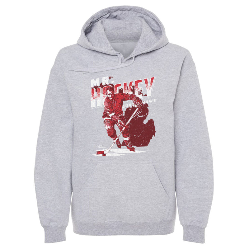 Gray Hoodie featuring design named Gordie Howe Detroit Mr. Hockey WHT