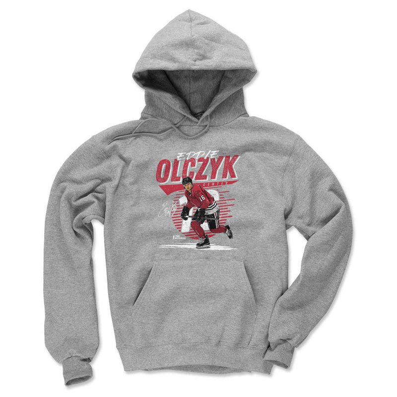 Gray Hoodie featuring design named Eddie Olczyk Chicago Comet WHT