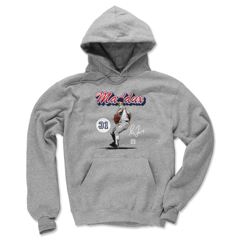 Gray Hoodie featuring design named Greg Maddux Atlanta Retro Script WHT