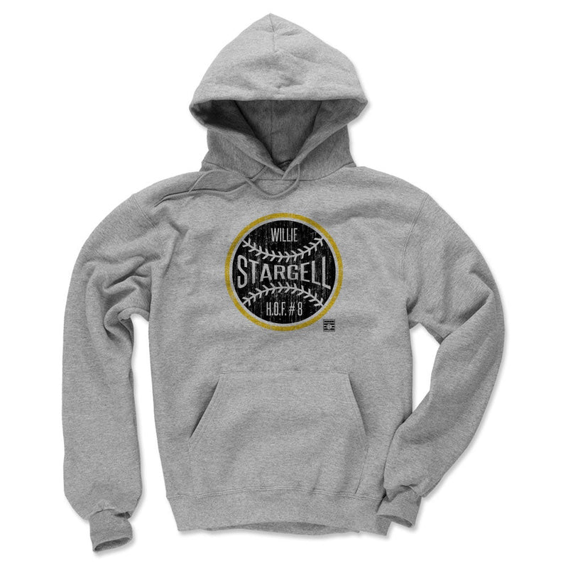 Heather gray hoodie featuring a black baseball with a gold rim and the text 'WILLIE STARGELL' in white above 'H.O.F #8'.