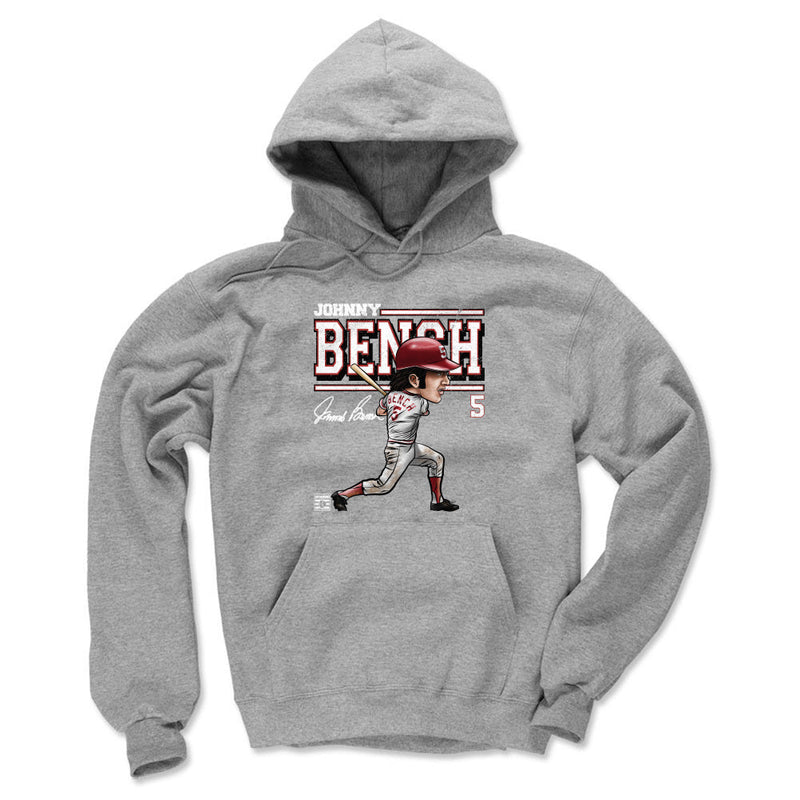 Gray Hoodie featuring design named Johnny Bench Cartoon WHT