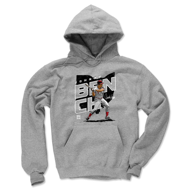 Gray Hoodie featuring design named Johnny Bench Player Map K WHT