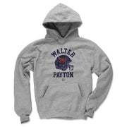 Heather gray color option of the Walter Payton Chicago helmet hoodie with the same navy helmet and orange 34 graphic.