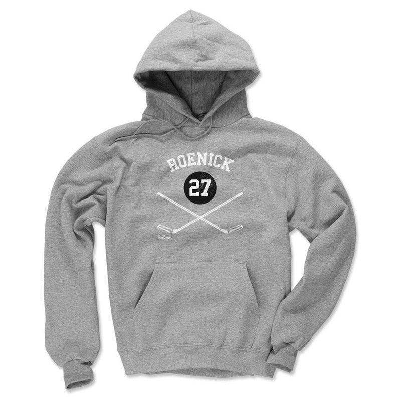 Gray Hoodie featuring design named Jeremy Roenick Chicago 27 Sticks WHT
