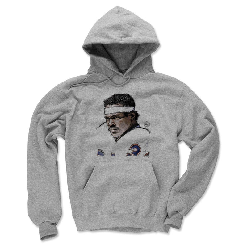 Front of the heather gray Walter Payton hoodie showing the same sketched portrait design in gray.