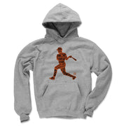 Heather gray hoodie featuring an orange baseball batter silhouette filled with black text, including 'Cal Ripken Jr.' across the chest.