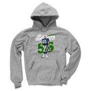 Heather gray hoodie featuring Brian Bosworth in football uniform holding a helmet, with 'Brian Bosworth' text in white above and a green 55 below.