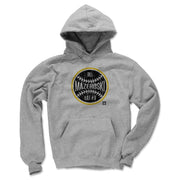 Heather gray hoodie featuring a black baseball graphic with a yellow ring and the text 'Bill Mazeroski' and 'H.O.F. #9' in white.