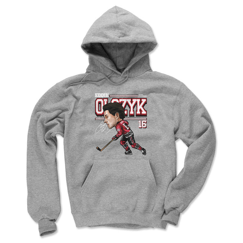 Gray Hoodie featuring design named Eddie Olczyk Chicago Cartoon WHT