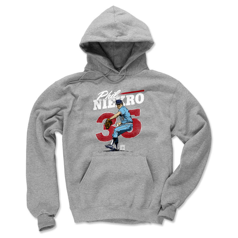 Gray Hoodie featuring design named Phil Niekro Retro WHT