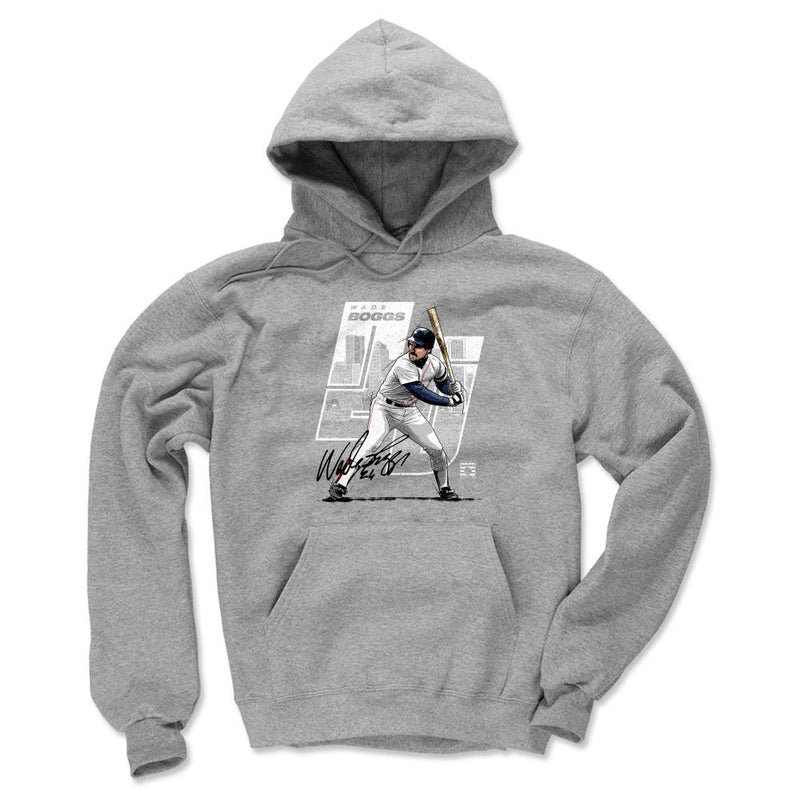 Heather gray Wade Boggs hoodie showing the same batting illustration on the front, with a black signature across the lower graphic.