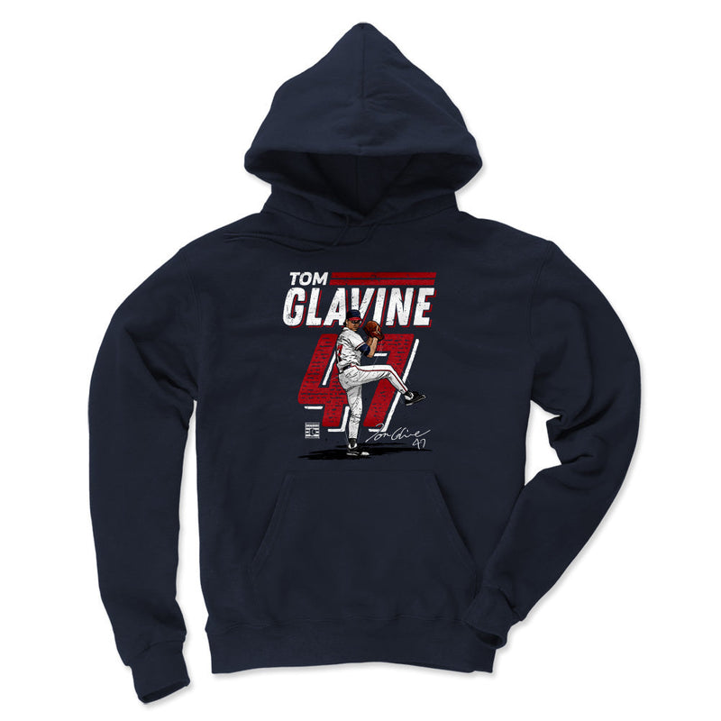 Navy Hoodie featuring design named Tom Glavine Retro WHT
