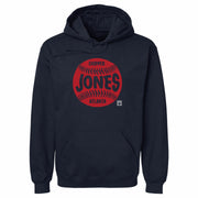 Navy hoodie featuring a red baseball graphic with the text 'CHIPPER JONES' and 'ATLANTA' in navy.