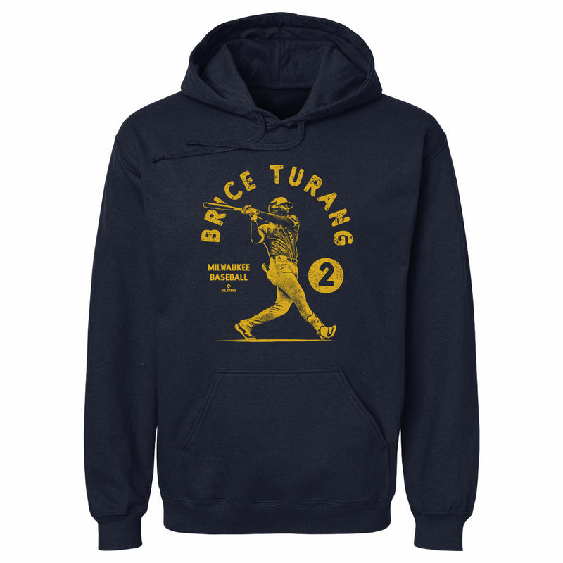 Navy hoodie featuring a gold Brice Turang batting silhouette with the text 'BRICE TURANG' in gold above and the number 2 in a circle to the right.