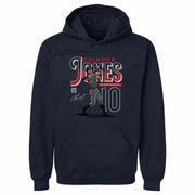 Navy hoodie featuring an illustrated Chipper Jones mid-swing with the text 'CHIPPER JONES' in red and white above a large number 10.