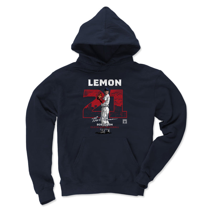 Navy Hoodie featuring design named Bob Lemon Throwback Number WHT