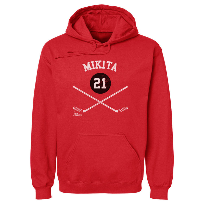 Hoodie featuring design named Stan Mikita Chicago 21 Sticks WHT, product image 1 of 2