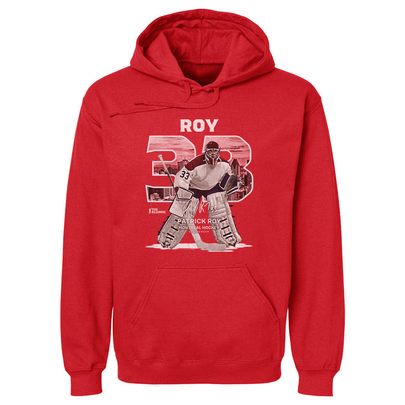 Red Hoodie featuring design named Patrick Roy Montreal Throwback WHT