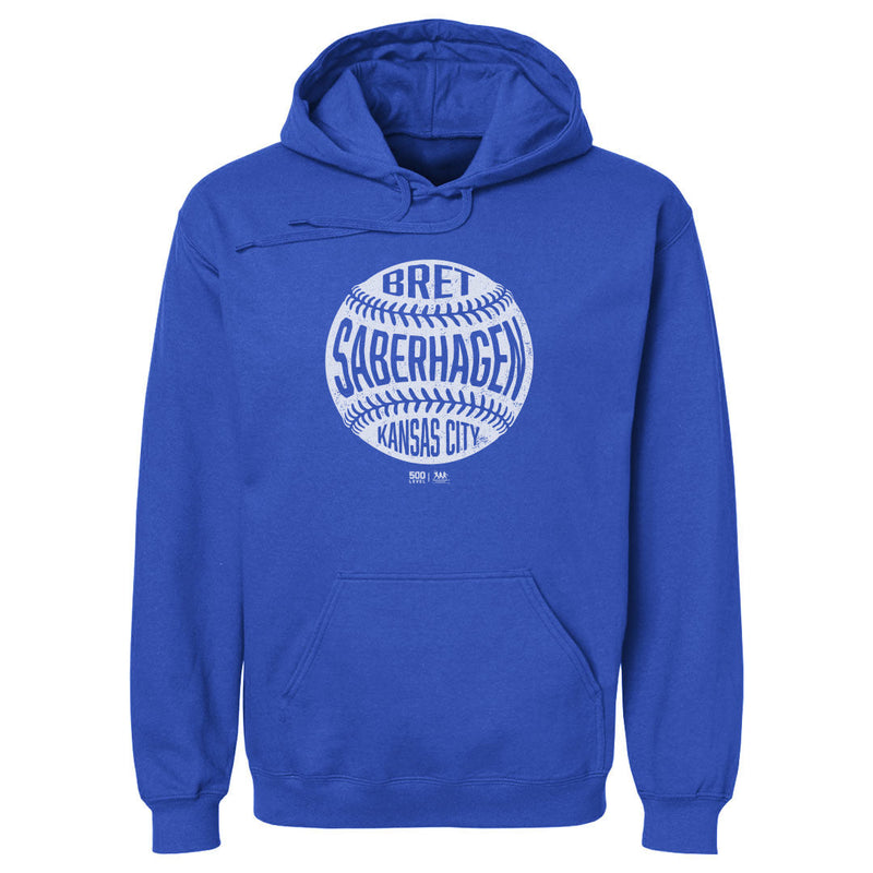 Royal blue hoodie featuring a white baseball graphic with the text 'BRET SABERHAGEN' and 'KANSAS CITY' in royal blue on the ball.