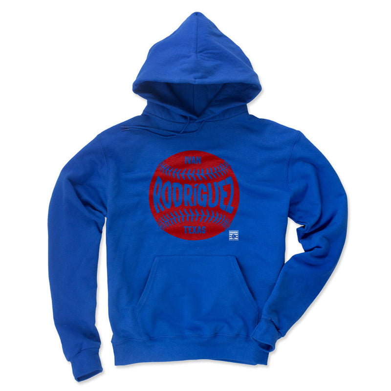 Royal Blue Hoodie featuring design named Ivan Rodriguez Texas Baseball WHT
