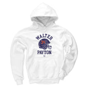 White color option of the Walter Payton Chicago helmet hoodie with the same navy helmet and orange 34 graphic.