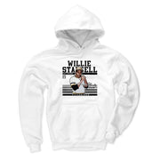 Front of the white Willie Stargell hoodie, showing the same portrait design with black text on white.