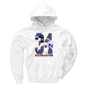 White version of the Walter Payton hoodie showing the same large number 34 design with action photos and the text 'WALTER PAYTON' below it.