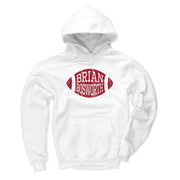 White hoodie featuring a distressed red football graphic with the text 'BRIAN BOSWORTH' in gray inside it.