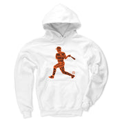 White hoodie featuring an orange baseball batter silhouette filled with black text, including 'Cal Ripken Jr.' across the chest.