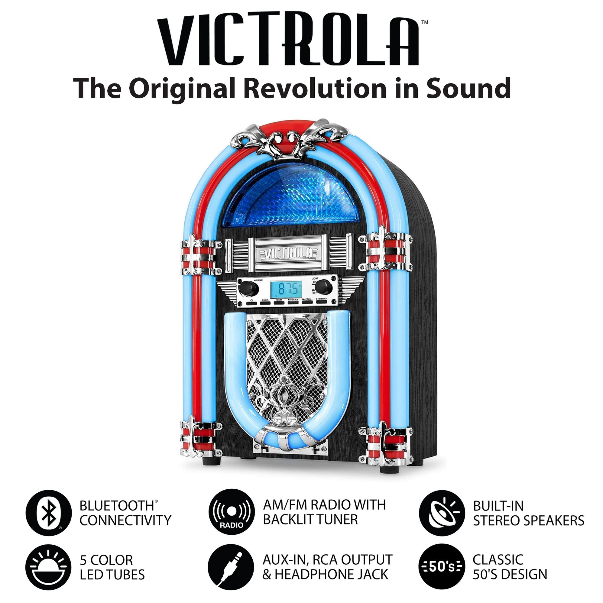 Victrola Nostalgic Countertop Jukebox Bluetooth FM Built-in Speaker ...