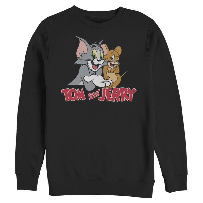 Black long-sleeved sweatshirt featuring Tom and Jerry characters with the text 'Tom and Jerry' in red below them.