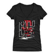 Black women's v-neck t-shirt featuring Bobby Hull with a large red map silhouette and the text 'BOBBY HULL' in white outlined letters.