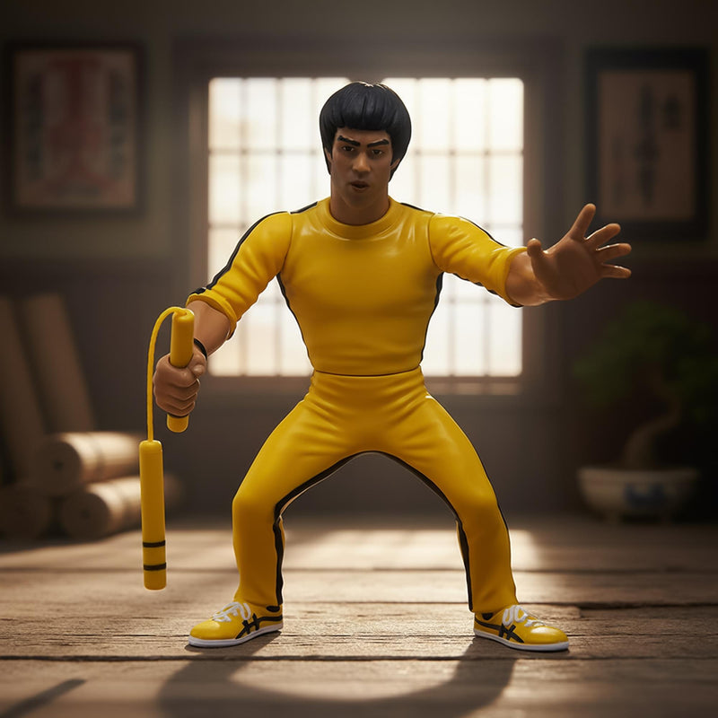 Bruce Lee Heels and Faces Retro Action Figure | Yellow Tracksuit product image 5 of 7