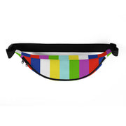 Top view of a fanny pack with a TV test pattern of color bars