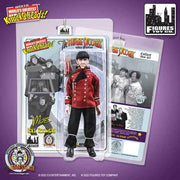 Packaged view of red bellhop-uniformed Moe action figure featuring The Three Stooges logo with the text 'The Three Stooges' in yellow at the top of the card.