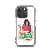 Back of the clear Svengoolie Season's Creepings case showing the design with the phone's three rear camera lenses at the top left.