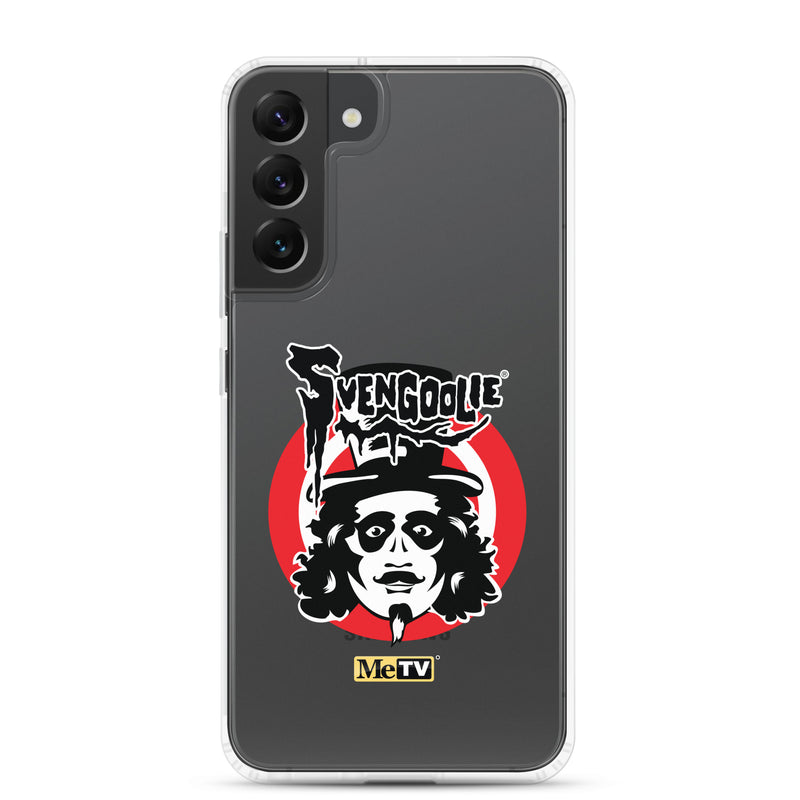 Gray Samsung case featuring the Svengoolie face logo with the text 'Svengoolie' in black above a red circle, with a small MeTV logo at the bottom.