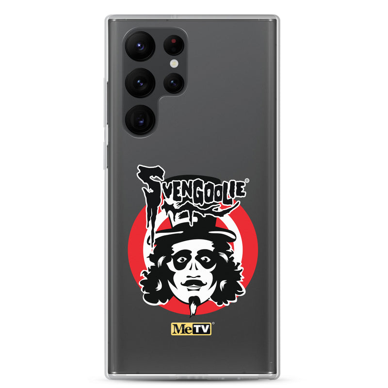 Gray Samsung case featuring the Svengoolie face logo with the text 'Svengoolie' in black above a red circle, with a small MeTV logo at the bottom.