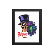 Framed black art print of Svengoolie in a top hat with curly hair, and the faces of the Sven Squad in his hair, with the text 'Svengoolie' in red and the MeTV logo.