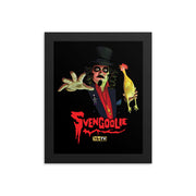 Black framed art print of Svengoolie in a top hat reaching forward with a yellow chicken, with the text 'Svengoolie' in red below and a MeTV logo.