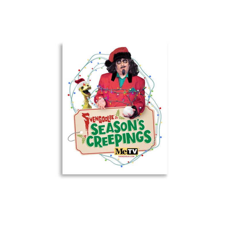 Smaller framing of the Wrapped Up poster showing the same Svengoolie and Kerwyn artwork centered, with a wider white border around the design.