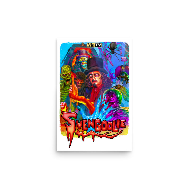 Multicolor poster featuring Svengoolie and horror monsters with the text 'Svengoolie' in red dripping letters at bottom.