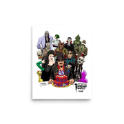 White Print featuring illustrated Svengoolie with cake surrounded by movie monsters, with 'Svengoolie' logo at lower right