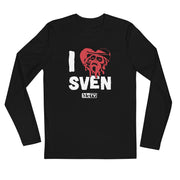 Black long-sleeved t-shirt featuring a red heart with a Svengoolie face graphic included in the text 'I Heart Sven' in black above and the MeTV logo below it.